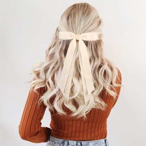 2PCS Hair Bows for Women Hair Clip Beige Black Hair Ribbon Hair Accessories Bowknot Long Hair Barrettes for Women Girls