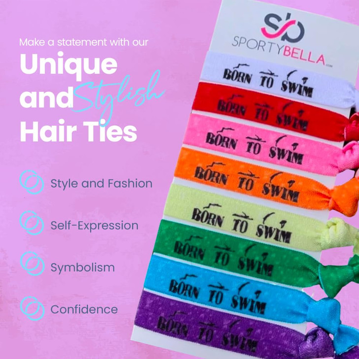 Sportybella Swimming Hair Ties Hair Accessories For Girls Women Teens Kids No Crease Elastic Hair Ties Set Born to Swim