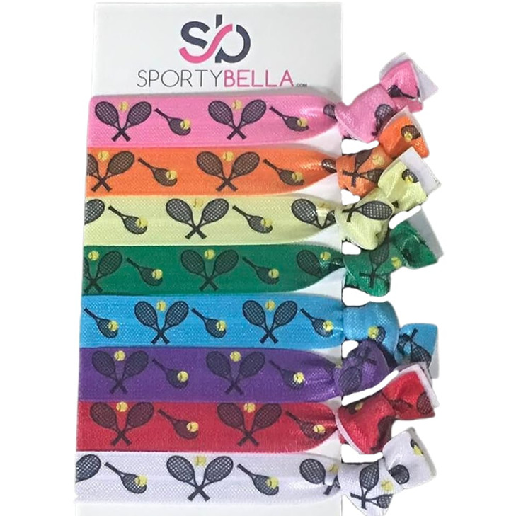 MultiColored Tennis Hair Ties for Girls No Crease Elastics with Tennis Racket Design Ponytail Ties for Tennis Players 8
