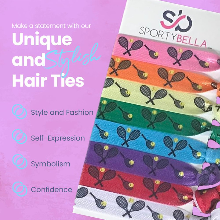 MultiColored Tennis Hair Ties for Girls No Crease Elastics with Tennis Racket Design Ponytail Ties for Tennis Players 8