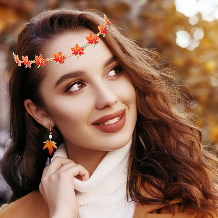 Fall Headband Thanksgiving Headband for Women Autumn Maple Leaf Hair Accessories Stretch Hairband Headpieces for Women F