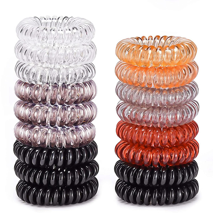 Teqifu Hair Ties 17 Pack Spiral Coils for Thick and Thin Hair No Crease Ponytail Holders for Women and Children