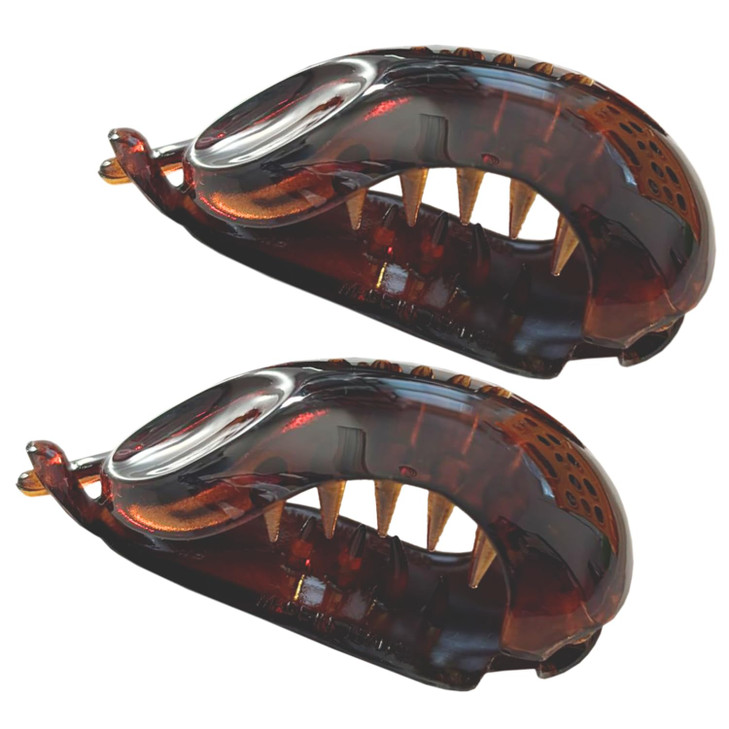 Parcelona French Fat Fish Small 2 34 Tortoise Shell Set of 2 Celluloid Fashion Durable Ponytail Holder Banana Hair Clips