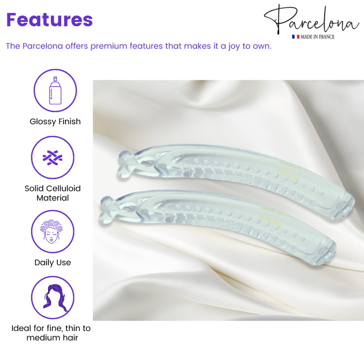Parcelona French Small 3 Celluloid Set of 2 French Banana Hair Clip Flexible Ponytail Holder Fashion Durable Styling Par