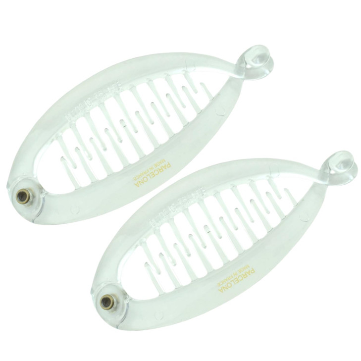 Parcelona French Effortless Mini Clear Pack of 2 Celluloid Clips for Thick Hair Ponytail Holder Banana Hair Clips for Wo