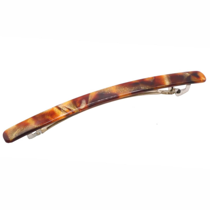 French Amie Long and Thin Caramel Large 4 Handmade Celluloid Automatic Sleek Hair Clip Barrette for Women and Girls Cara