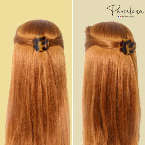 Parcelona French Onde Tortoise Shell Black and Savana Small 2 Celluloid Set of 3 Round Side Slide In Secure Grip Hair Cl