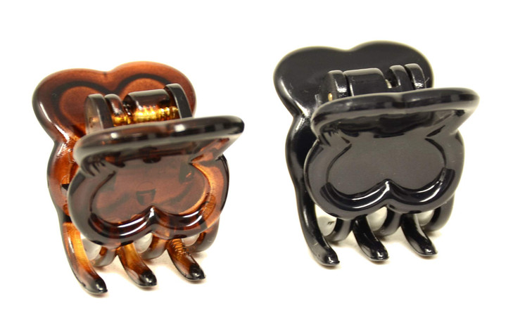 Parcelona French Petunia Tortoise Shell Brown and Black Mini 1 Celluloid Acetate Set of 2 Interlocking Secure Grip Hair