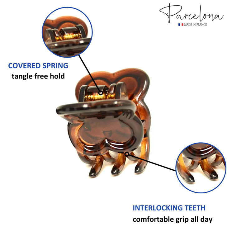 Parcelona French Petunia Tortoise Shell Brown and Black Mini 1 Celluloid Acetate Set of 2 Interlocking Secure Grip Hair