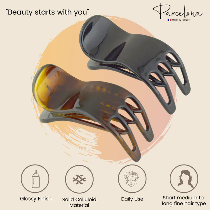 Parcelona French Simply Bear Paw Medium 3 Set of 2 Celluloid Side Slide In Jaw Yoga Hair Claw Beak Hair Clip for Women a