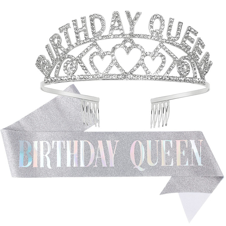 Crowns for WomenCIEHER Birthday Queen Sash Rhinestone Tiara KitTiaras and Crowns for WomenSilver Queen CrownPrincess Ele