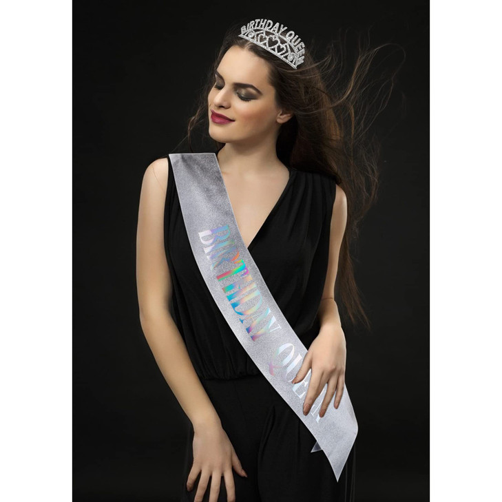 Crowns for WomenCIEHER Birthday Queen Sash Rhinestone Tiara KitTiaras and Crowns for WomenSilver Queen CrownPrincess Ele