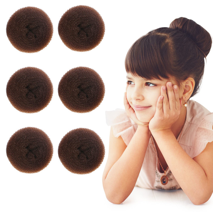 Styla Hair Small Donut Bun Maker for Kids Hair Buns Easy Ballet and Sock Buns 6pc Brown 2 Inch Size