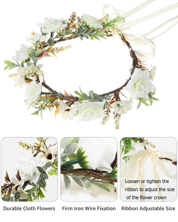 AWAYTR Leaf Flower Crown Garland Headpiece Hair Floral Wreath Adjustable Flower Headbands for Bridal Wedding Festival Pa