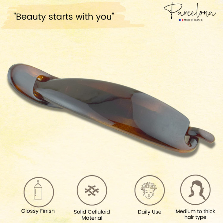 Parcelona French Sleek Tortoise Shell Brown Large 4 12 Celluloid No Slip Grip Metal Free Strong Hold Hair Clips for Wome