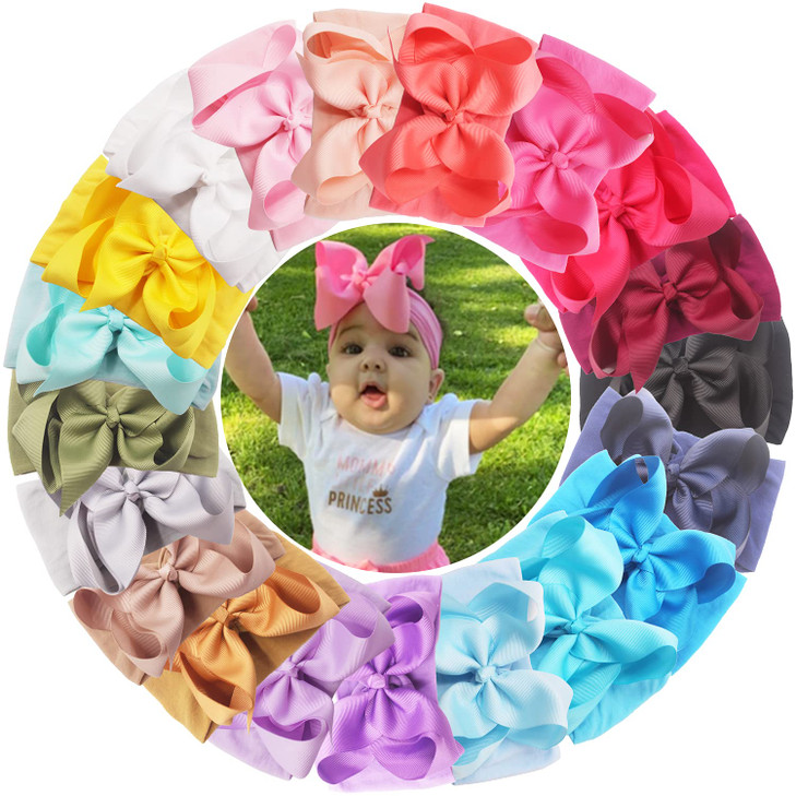 CellElection 20PCS Baby Girls Soft Nylon Headbands 6Inch Big Bows Elastic Nylon Hairbands Hair Accessories for Newborns