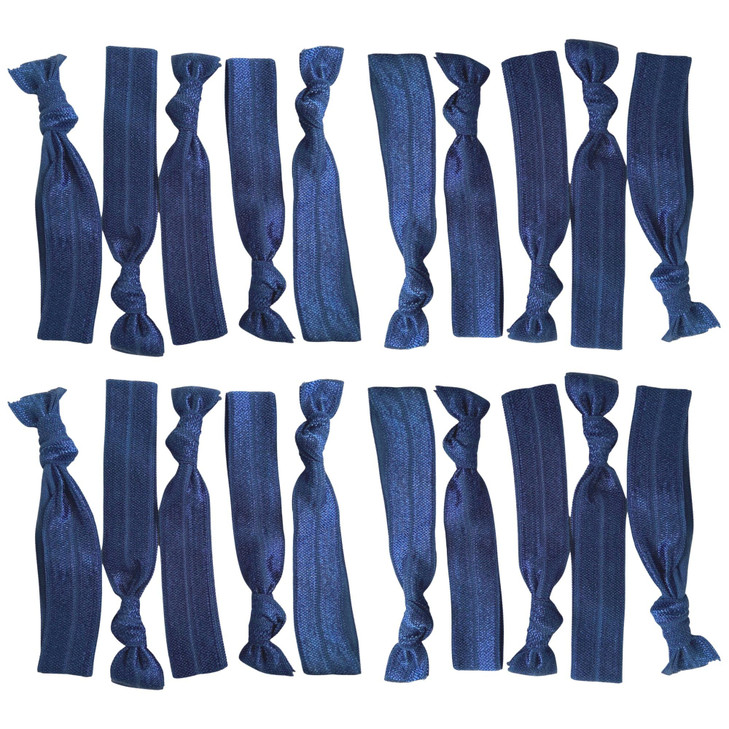Kenz Laurenz Hair Ties 20 Elastics Ponytail Holder Set No Crease Ribbon Bands Navy