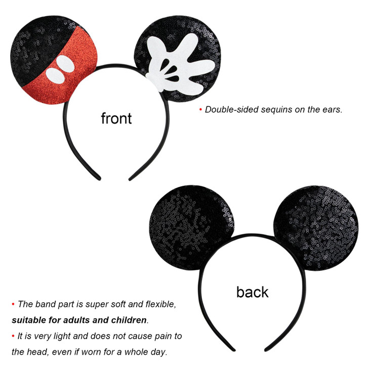 CHuangQi 2pcs Mouse Ears Headbands with Shiny Bow Doublesided Sequins Glitter Hair Accessories for Birthday Party Celebr