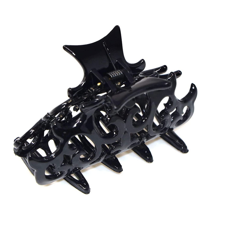Parcelona French Beau Celluloid Acetate No Slip Sturdy Jaw Hair Claw Clips for Women and Girls Black 3 12