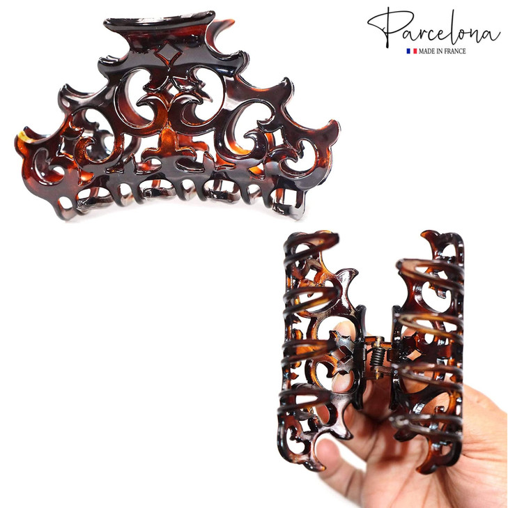 Parcelona French Beau Celluloid Acetate No Slip Sturdy Jaw Hair Claw Clips for Women and Girls Tortoise Shell 3 12
