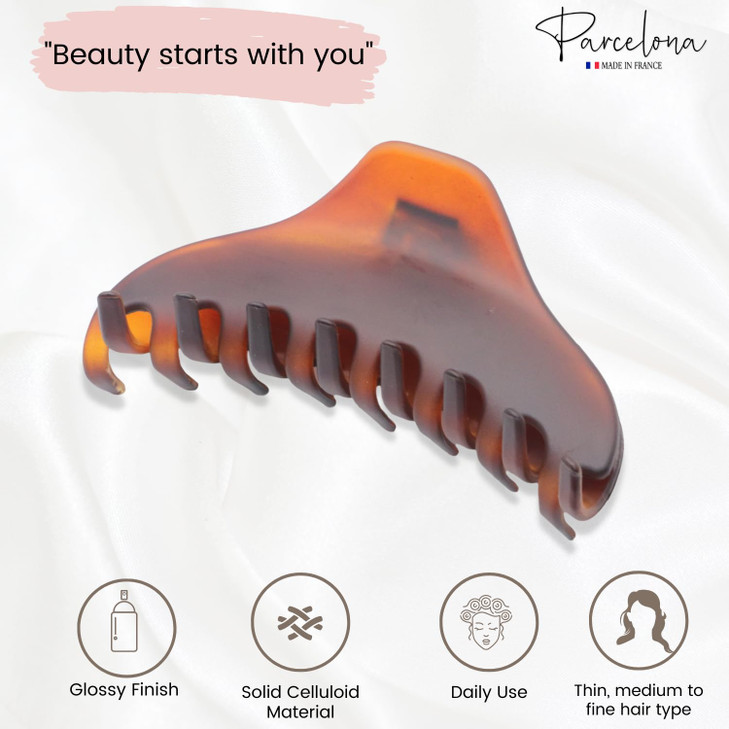 Parcelona French Skinny Boss Medium Dark Brown Shell Matte Finish Covered Spring Jaw Hair Claw Clip Clutcher Clamp 35 In