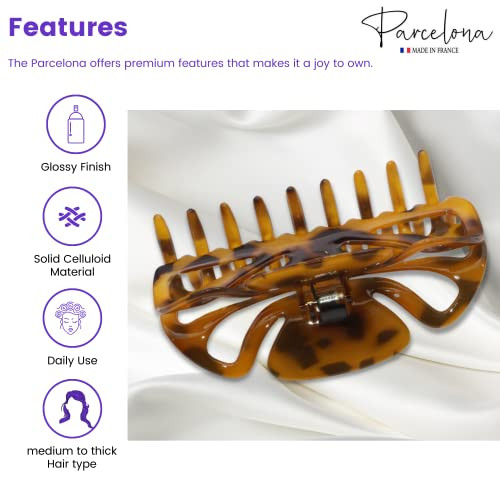Parcelona French Glossy Belle Large 4 34 Celluloid Acetate No Slip Grip Covered Spring Jaw Hair Claw Clip Clamp Clutcher