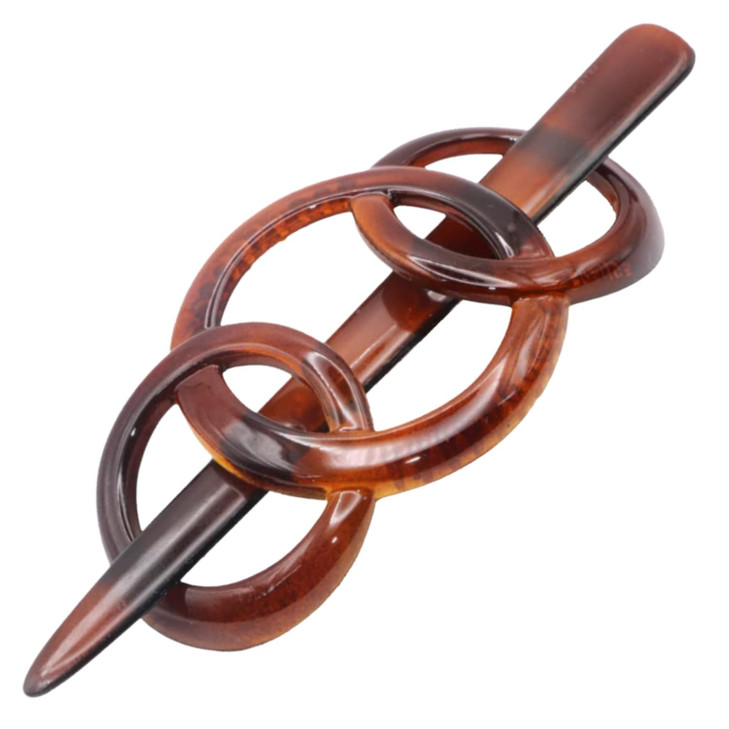Parcelona French Triple Ringed 35 Celluloid Hair Slider Pin Thru Holder Barrette Non Slip Ponytail Women Hair Accessorie