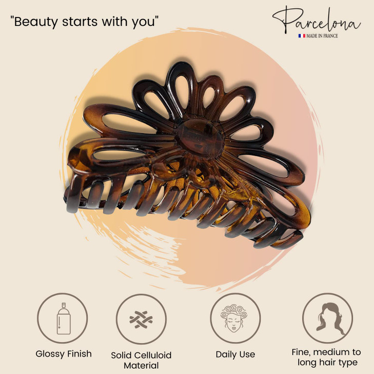 Parcelona French Plume 3 Celluloid No Slip Grip Covered Spring Jaw Hair Claw Durable Styling Women Hair Accessories Made