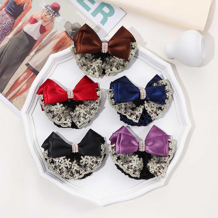Vctitil 5 Pcs Hair Snood with Bow Professional Bun Cover Net for Flight Attendants Nurses Mothers Day Gift