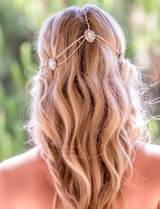 Missgrace Women Dainty Bohemian Rhinestones Head Chain Hair Accessories for Bridal