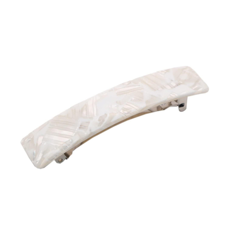 French Amie Oblong 35 Celluloid Handmade No Slip Hair Clip Barrette for Women Made in France Frost White