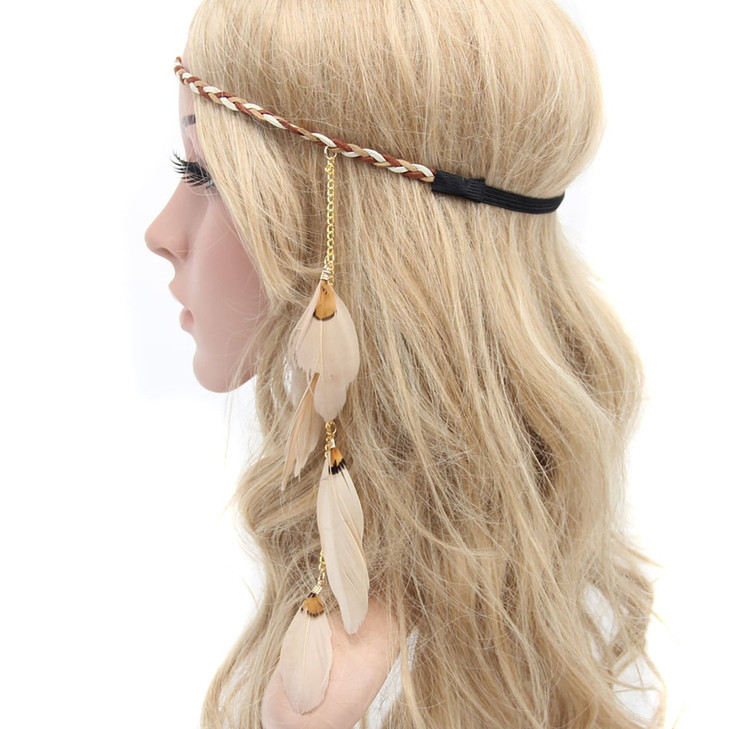 Fodattm Women Lady Bohemian Tassels Hairband Headwear Hippie Feather Headband Hoop Handmade Indian Fascinator Hair Bands