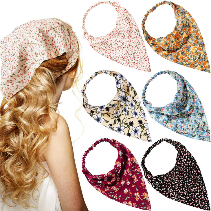 Syhood 6 Pcs Floral Hair Bandanas for Women Girl Boho Hair Scarf Headband with Clip Chiffon Cottagecore Head KerchiefRur