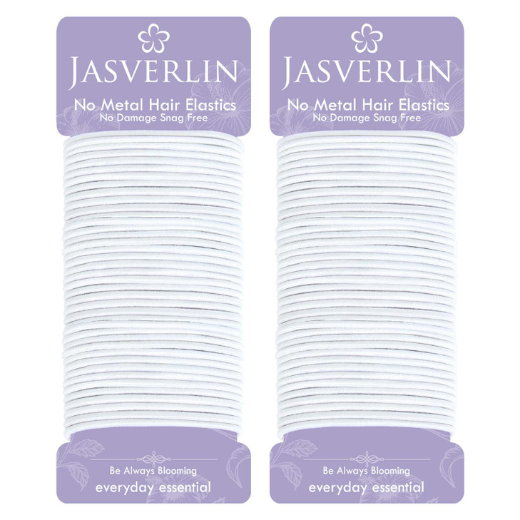 JASVERLIN 2mm White Hair Elastics Ties Thin Ponytail Holders for Women Girls Kids No Pull No Damage Slip Rubber Bands Fi