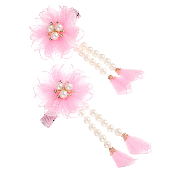 Amosfun Delicate Pearl Tassel Hair Accessories for Girls Flower Hair Clips Decorative Headdress for Birthday Party and D