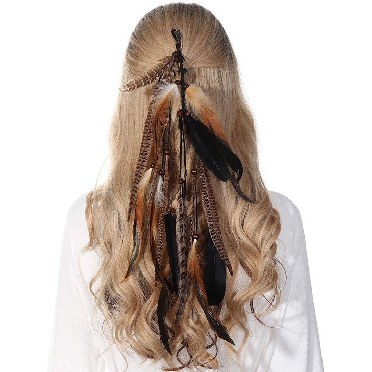Molans Hippie Feather Hair Extension Headband Black Pheasant Feather Festival Headdress Women Girls
