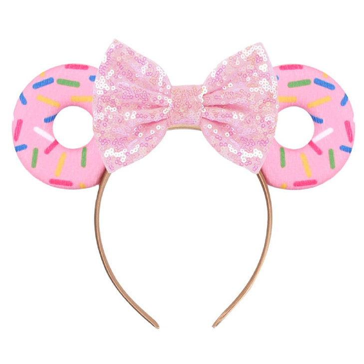 WelyHM Pink Sequin Hairband with Mouse Ears and Bow HAIRBAND for Women and Girls 1 Count Pack of 1 Partygoers Cosplayers