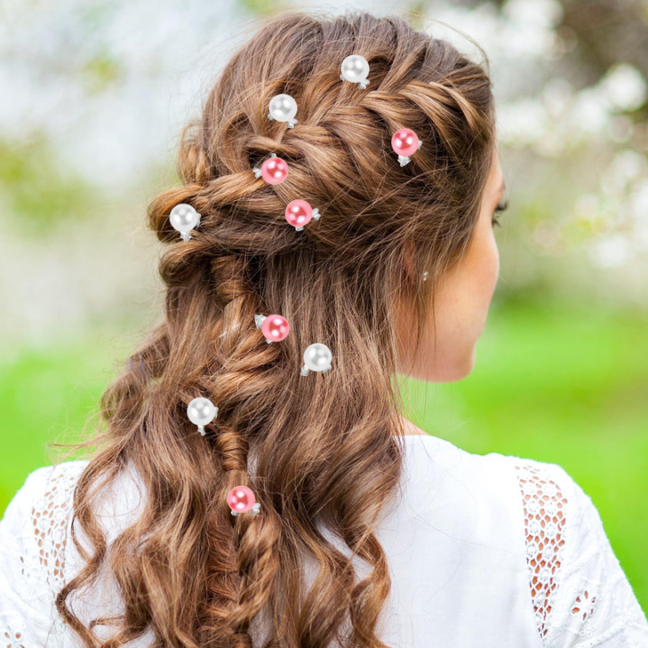 EYEOO 30Pcs Mini Pearl Hair Clips for Women Girls Kids Toddlers Cute Pink Barrettes for Curly Fine Thick Hair Styling We