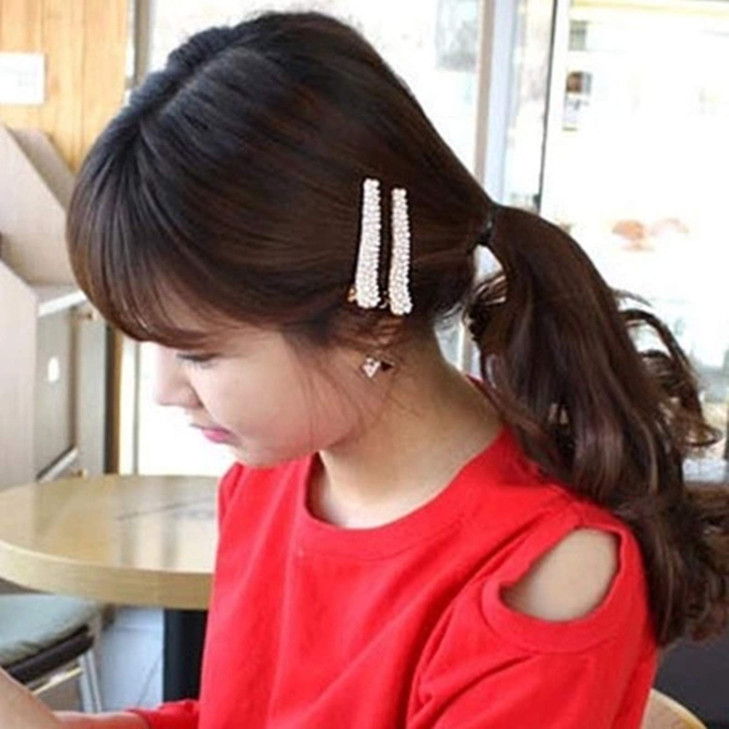 Ruihfas Fashion 4Pcs Eyecatching Women Girls Pearl Rhinestone Beak Clip Duckbill Clip Alligator Clip Hair Clip Hairpin 2