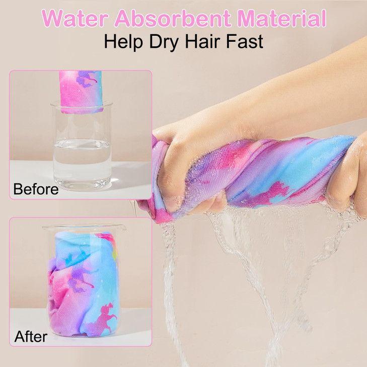 Basumee Microfiber Hair Towel Wrap for Kids 2 Pack Rapid Drying Hair Towel with Button Hair Turbans for Wet Hair Wraps H