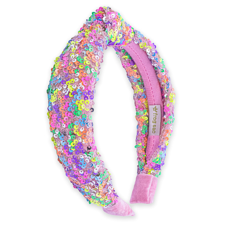 FROG SAC Knotted Headbands for Girls Rainbow Sequin Knot Head Bands for Kids Sparkly Toddler Headband Sparkle Beaded Hai