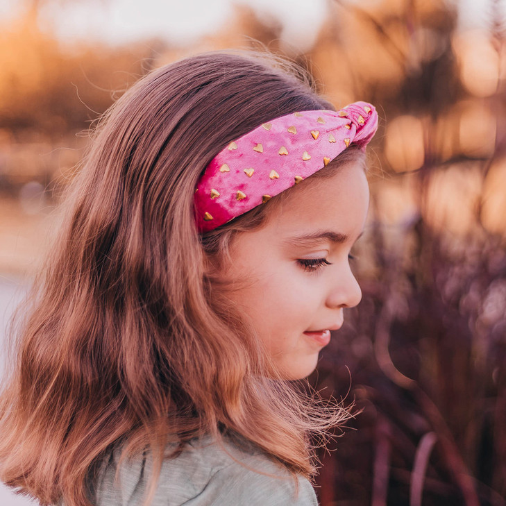 FROG SAC Valentines Headband for Girls Pink Heart Valentine Top Knot Headbands for Kids Stud Knotted Head Bands for Todd