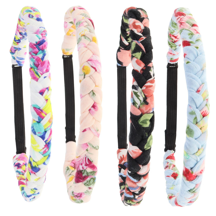 FROG SAC 4 Floral Headbands for Girls Adjustable Braided Hairband Hair Accessories for Women Teen Girl Cloth Fabric Head