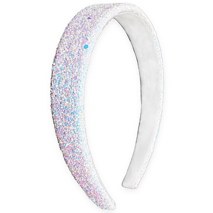 FROG SAC Glitter Headbands for Girls White Head Band Hair Accessories for Little Girl No Shed Sparkly Wide Headband for