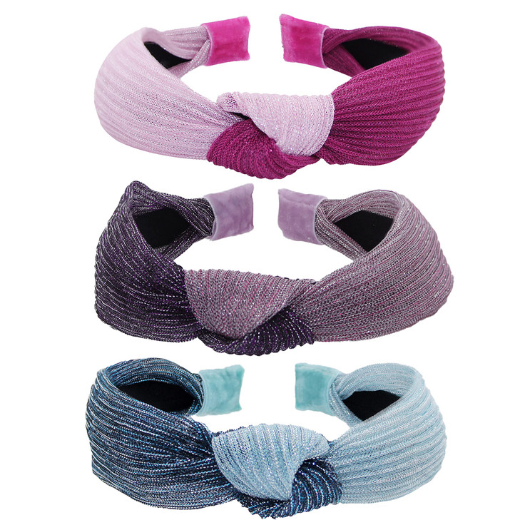 FROG SAC 3 Top Knot Headbands for Girls Cute Knotted Headband Pack Two Tone Hair Accessories in Blue Pink Purple Boho Fa
