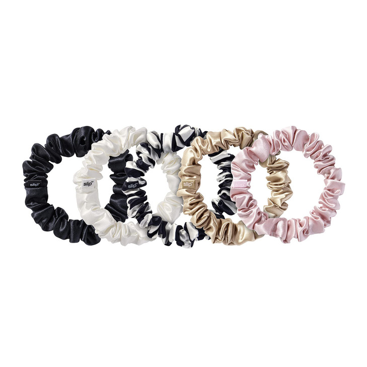 slip Midi Scrunchie Original Mix Set of 5 Pure Silk Scrunchies in Pink Caramel Navy Stripe White Black 100 Mulberry Silk
