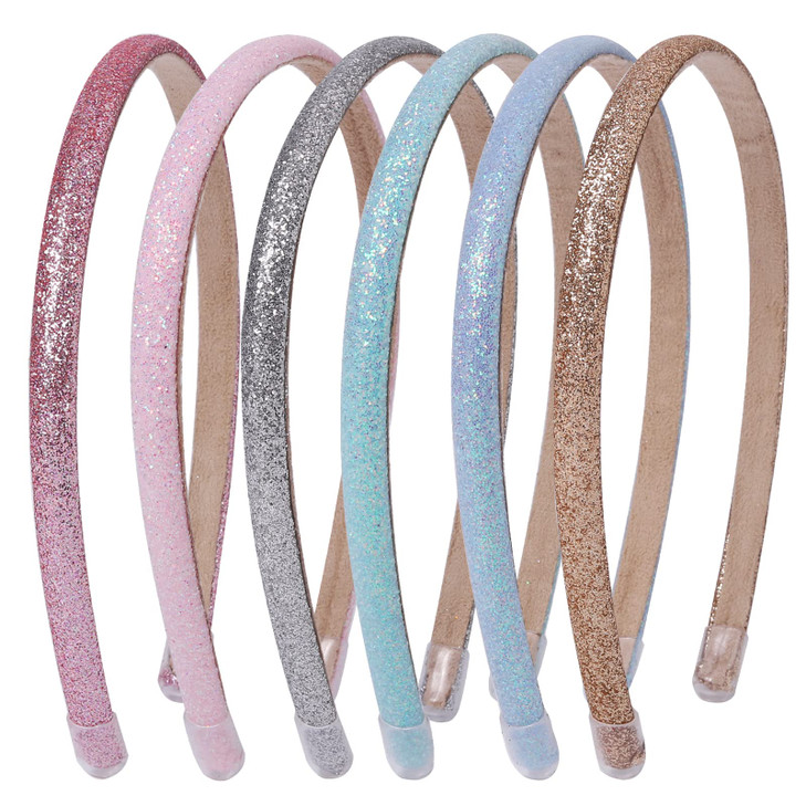 Fishdown Thin Glitter Headbands 6 Pack Including Gold Silver Rose Red Pink Blue Light Blue for Girls and Women Nonslip U