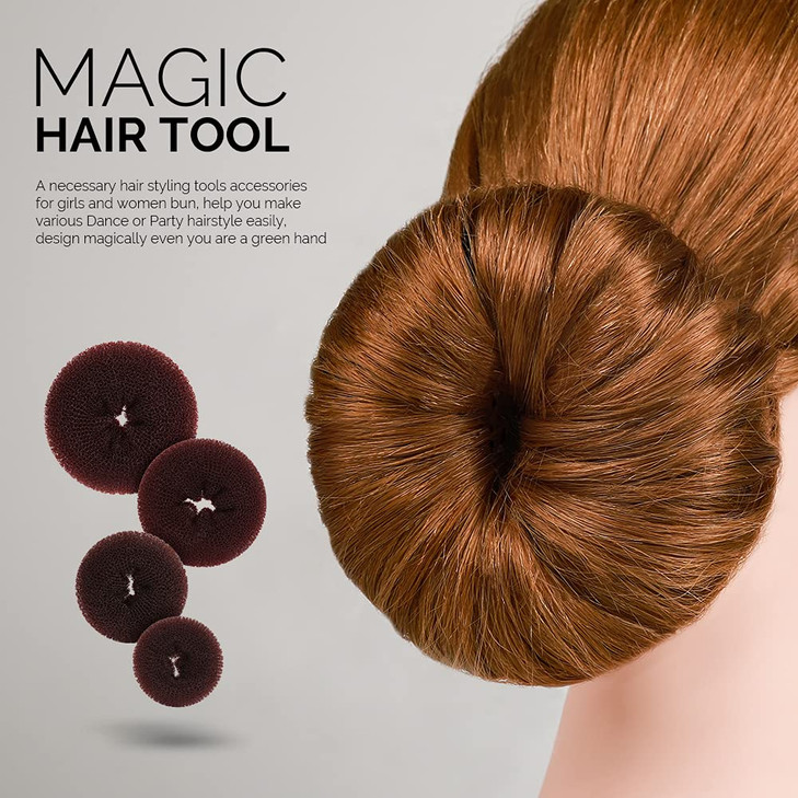 FANDAMEI Hair Accessory Set 20 Invisible Nets 4 Donut Makers 5 Elastics 20 Bobby Pins Brown