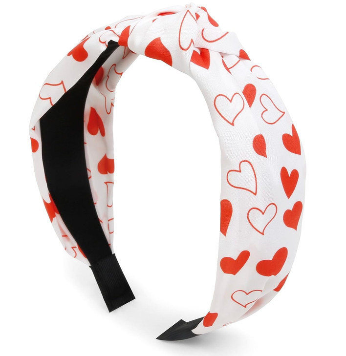 Huachi Valentine Headband for Women Valentines Day Knotted Headbands for Girls Heart Headband Top Knot Woman Head Band H