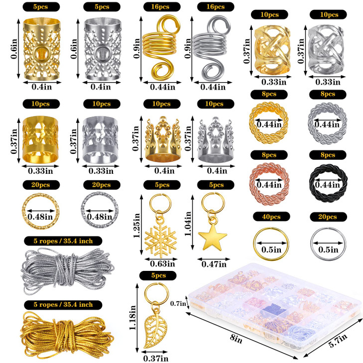 Jollidecor 259PCS Hair Jewelry Accessories for Women Braids Hair Loc Wire Wrapped Adornment for Dreadlock Hair Aluminum